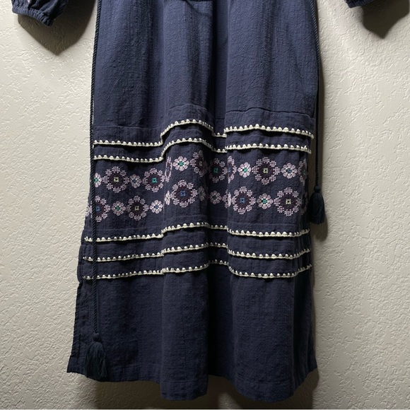 Madewell Embroidered Neck-Tie Midi Dress Floral V-neckline 100% Cotton Bohemian - Picture 11 of 12